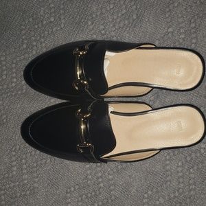 Black loafer mules